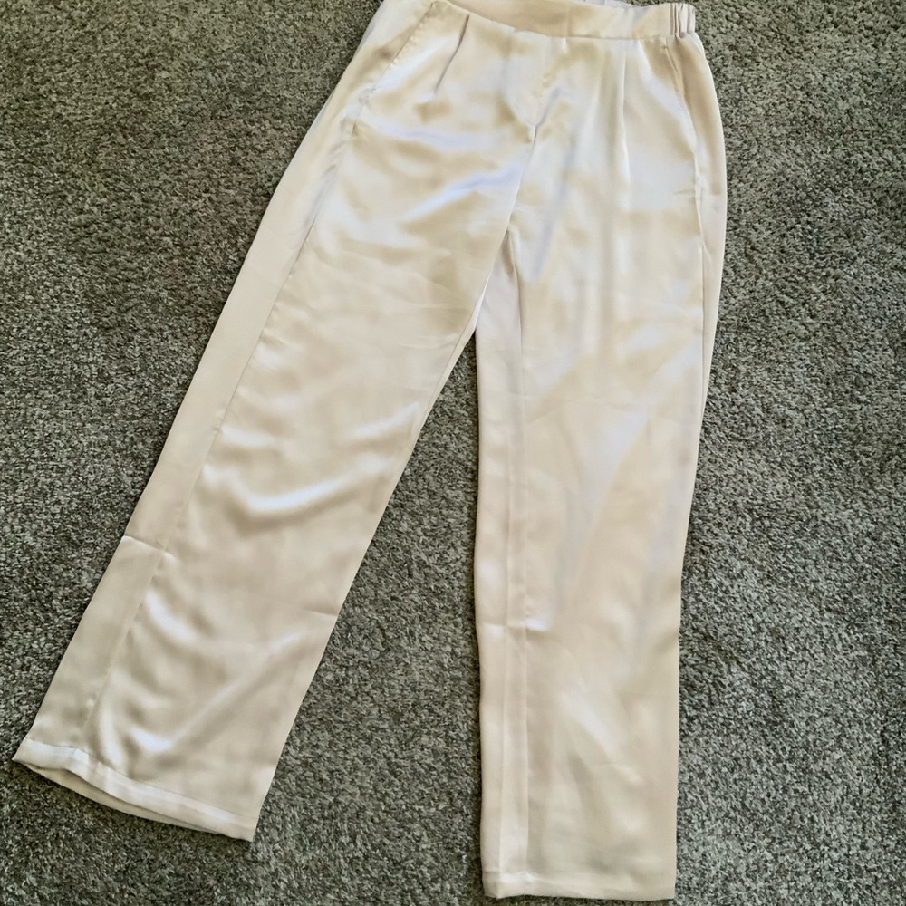 Rachael Zoe Cream Satin Wide-Leg Pants